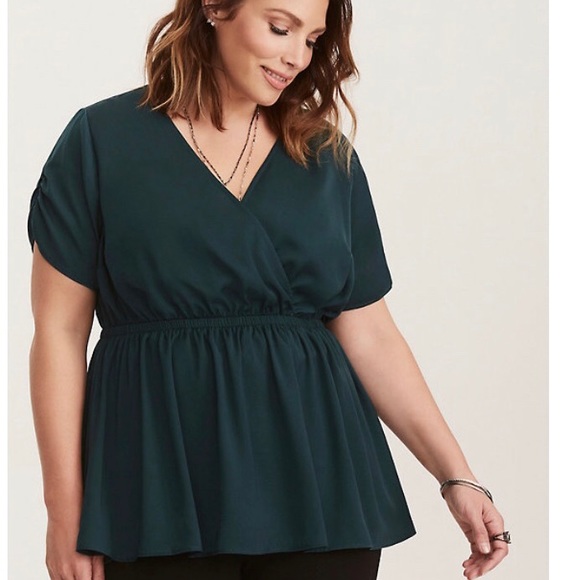 torrid Tops - Torrid Dark Green Satin Wrap Top NEW 2X